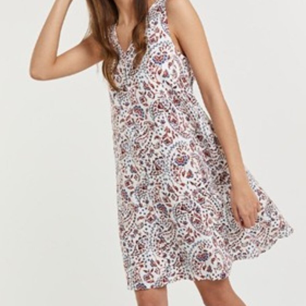 Linen-Blend Printed Swing Dress size medium RETIMANS